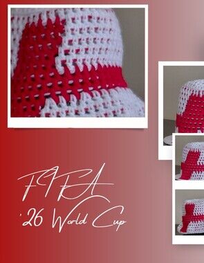 Handmade Crocheted Bucket Hat in White and Red(Spain)